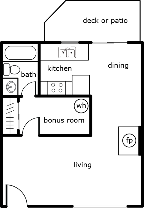 Floor plan for studio, 1 bath, 495 sqft